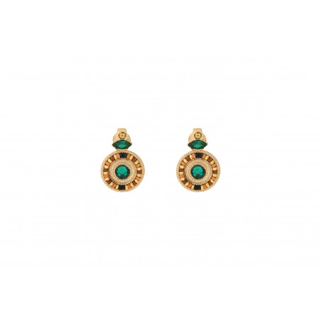 Festive haematite Japanese seed bead clip-on earrings l green