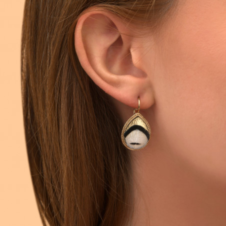 Modern feather and leather sleeper earrings - white89257