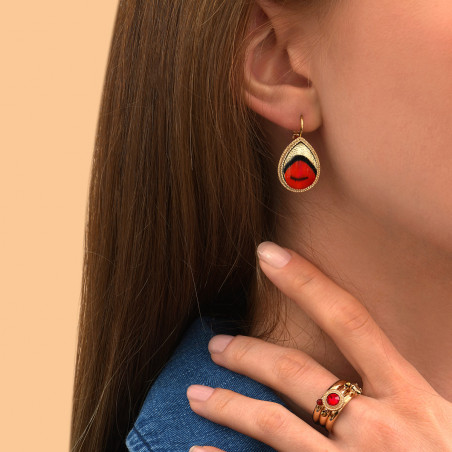 Rock leather and feather sleeper earrings I red89263