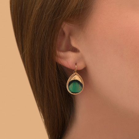 On-trend leather and feather sleeper earrings I green89265