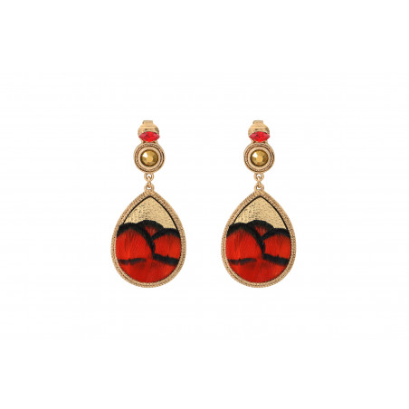 Seductive feather and leather clip-on earrings - red