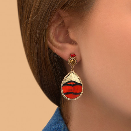 Seductive feather and leather clip-on earrings | red89273
