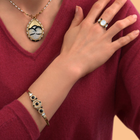 Bracelet jonc fantaisie onyx perles du Japon I blanc89342