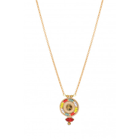 Festive haematite Japanese seed bead pendant necklace - red