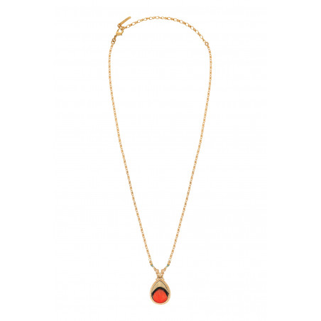 Colourful gold-plated chain feather pendant necklace - red89392