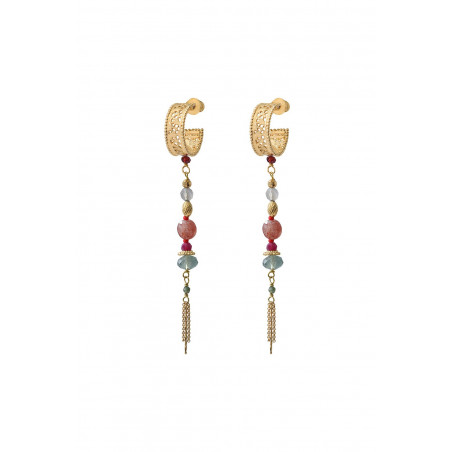 Boucles d'oreilles percées romantiques quartz et labradorite I rose