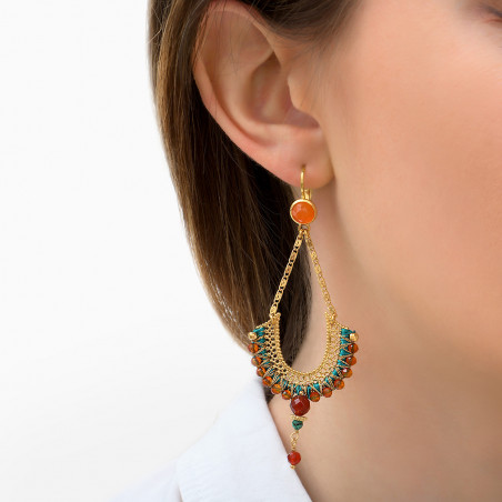 Pop carnelian and chrysocolla sleeper earrings - orange89435