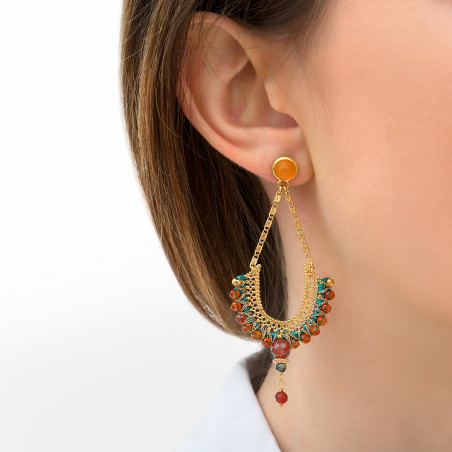 Pop carnelian and chrysocolla earrings for pierced ears - orange89443