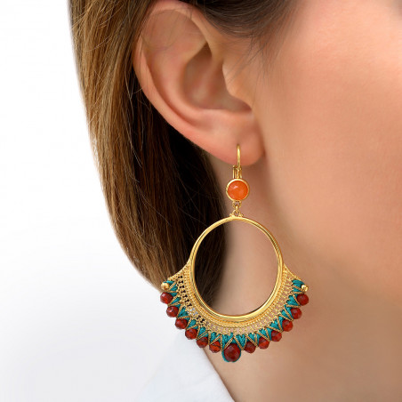 Ethnic carnelian sleeper earrings - turquoise89451
