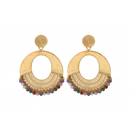 Festive gold-plated metal and gemstone clip-on earrings | multicoloured