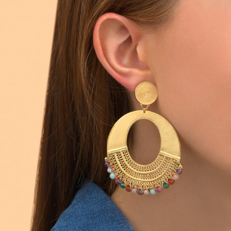 Boucles d'oreilles clips festives métal doré et pierres gemmes I multicolore89455