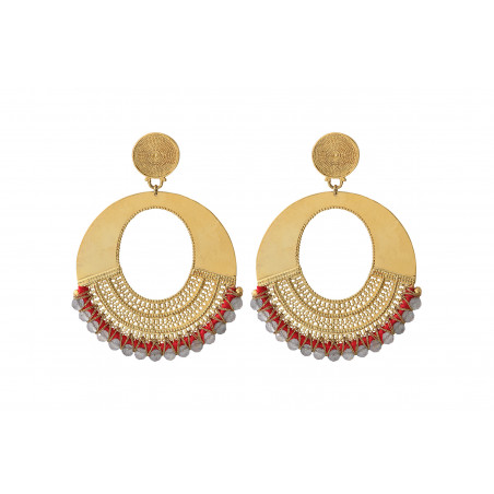 Festive labradorite clip-on earrings - red