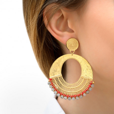 Festive labradorite clip-on earrings - red89457