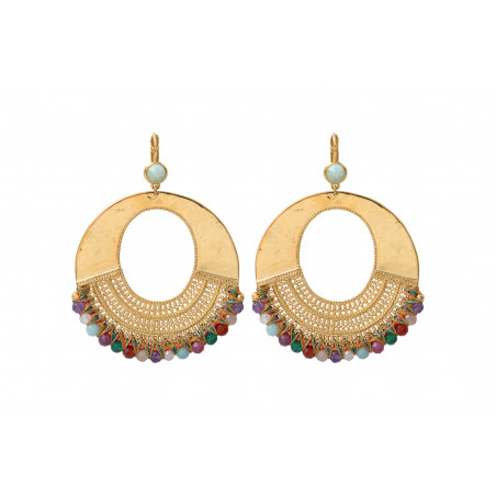 Festive gold-plated metal and gemstone sleeper earrings - multicoloured