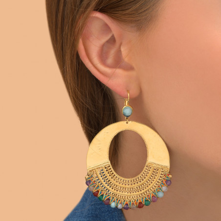 Festive gold-plated metal and gemstone sleeper earrings - multicoloured89463
