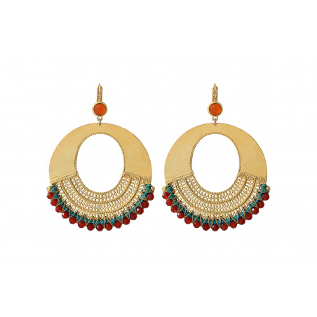 Beautiful gold-plated metal and gemstone sleeper earrings | turquoise