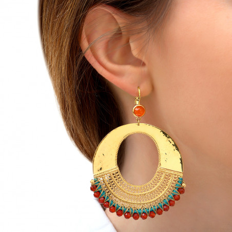 Beautiful gold-plated metal and gemstone sleeper earrings | turquoise89467