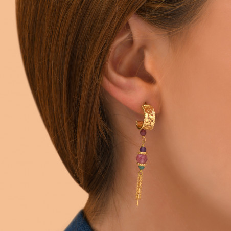 Boucles d'oreilles percées féminines chaînette pierres gemmes I multicolore