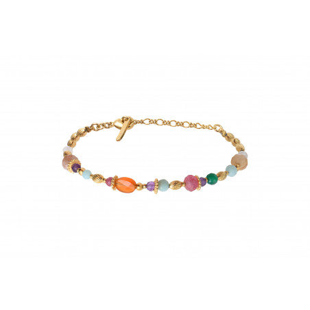 Bracelet réglable fantaisie perles gemmes I multicolore