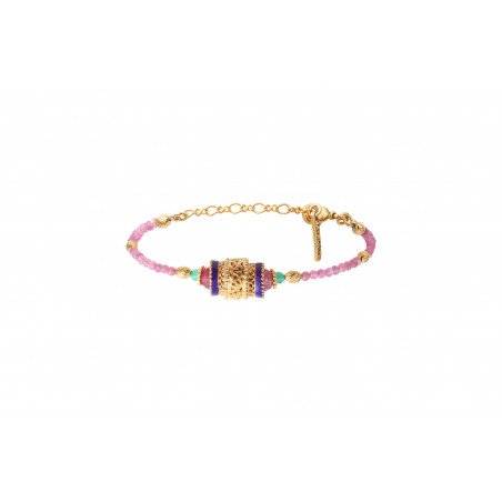 Ethnic gemstone bead jewel gold-plated metal adjustable bracelet I multicoloured