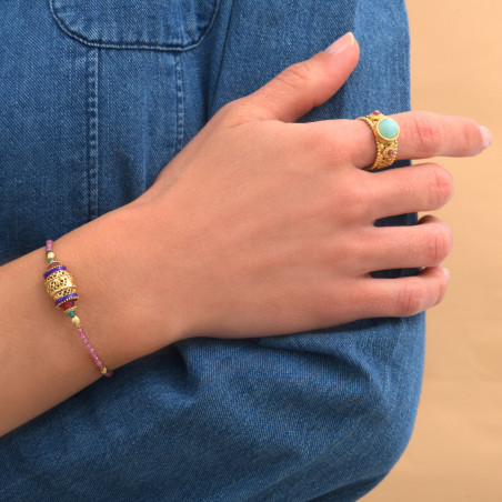Bracelet réglable ethnique perles gemmes bijou métal doré I multicolore89500