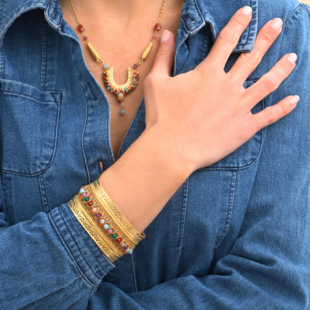Bracelet manchette ajustable tendance filigrane pierres gemmes I multicolore89522