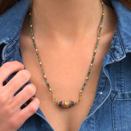 Bohemian gemstone adjustable pendant necklace l green89542