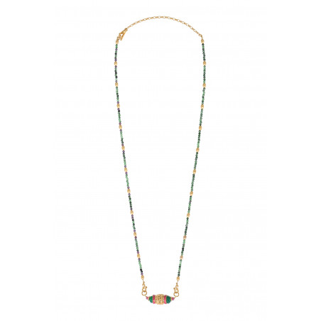 Collier pendentif réglable bohème pierres gemmes I vert89543