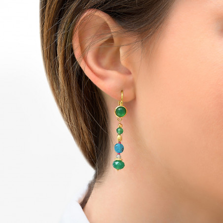 Boucles d'oreilles dormeuses élégantes agate et perles du japon I vert 89553