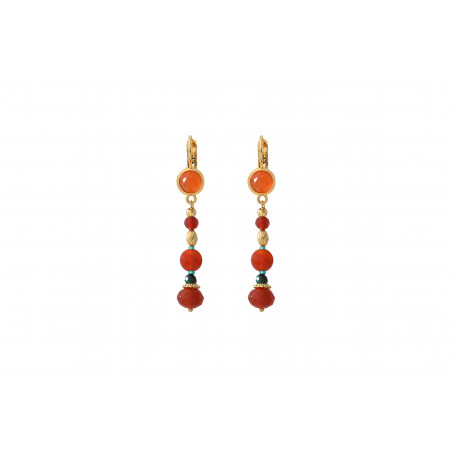 Boucles d'oreilles dormeuses festives cornaline et perles du Japon I orange