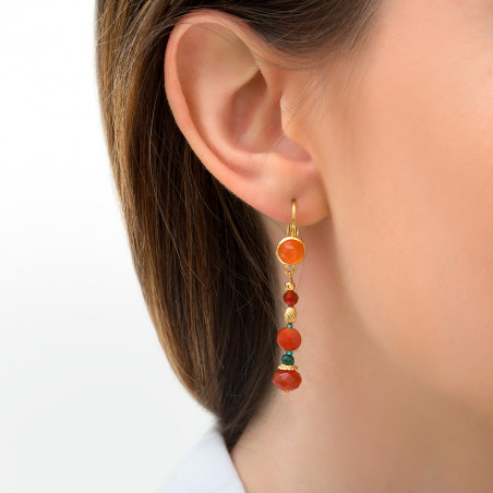 Boucles d'oreilles dormeuses festives cornaline et perles du Japon I orange89557
