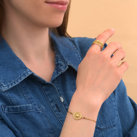Slim faceted cabochon and golden haematite adjustable bracelet I gold89607
