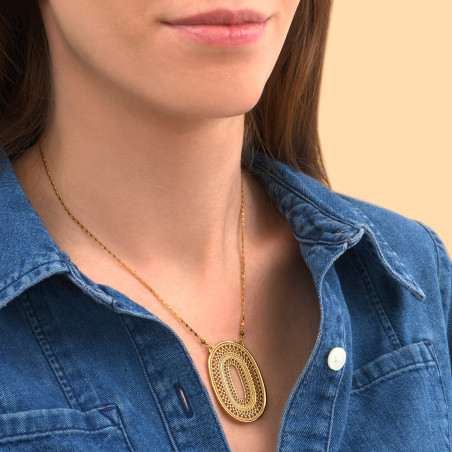 Modern gold-plated metal haematite adjustable pendant necklace I gold89624