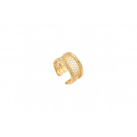 Sophisticated gold-plated metal openwork adjustable ring - gold