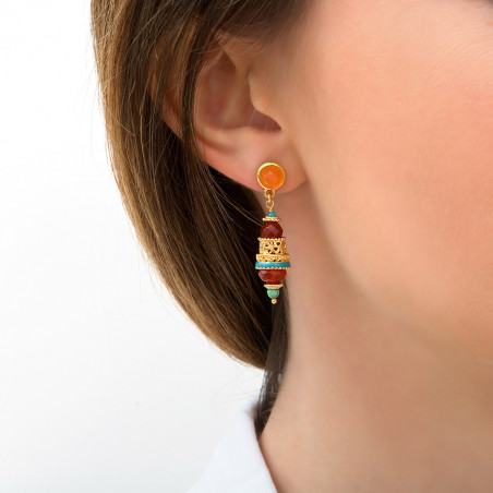 Original carnelian earrings for pierced ears I orange 89655