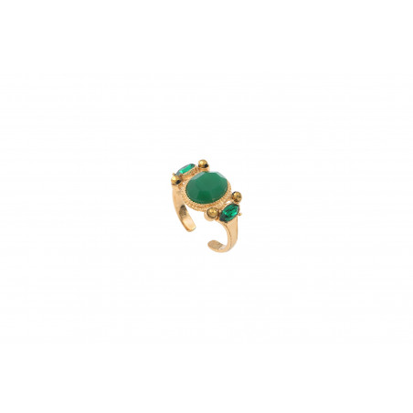 Modern gold haematite and crystal adjustable ring I green