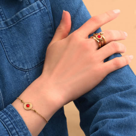 Chic gold haematite carnelian adjustable ring - red89671