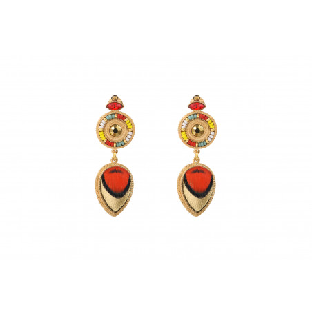 Radiant haematite feather and leather clip-on earrings - red