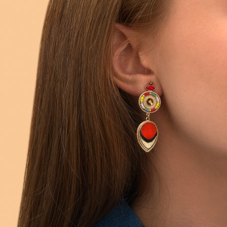 Radiant haematite feather and leather clip-on earrings - red89675