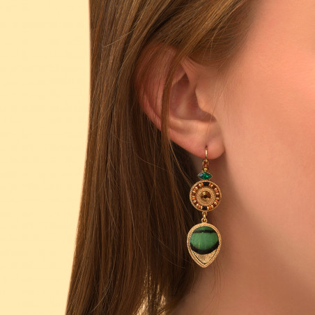 Haematite feather and leather sleeper earrings - green89687
