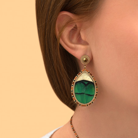 Modern feather and leather clip-on earrings - green89697