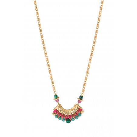 On-trend gemstone bead adjustable pendant necklace l green
