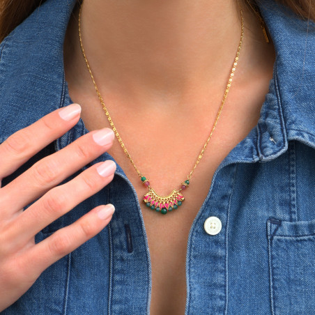 Collier pendentif réglable tendance perles gemmes tissées I vert89732
