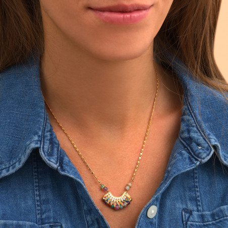 Original woven gemstone bead adjustable pendant necklace l multicoloured89735