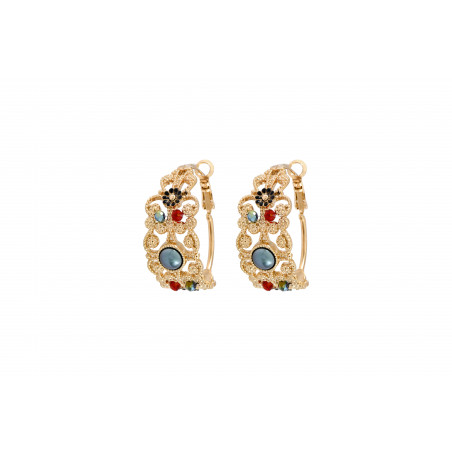 Baroque cabochon bead hoop earrings| blue