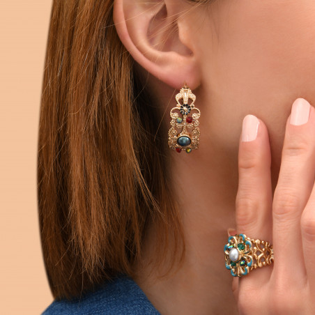 Baroque cabochon bead hoop earrings| blue89868