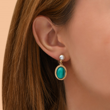 Boucles d'oreilles percées précieuses cabochons I turquoise89870