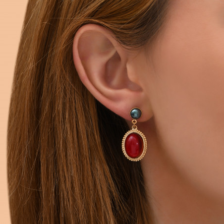 Boucles d'oreilles percées raffinées cabochons I rouge89872