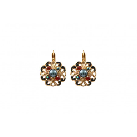Floral cabochon bead sleeper earrings | blue