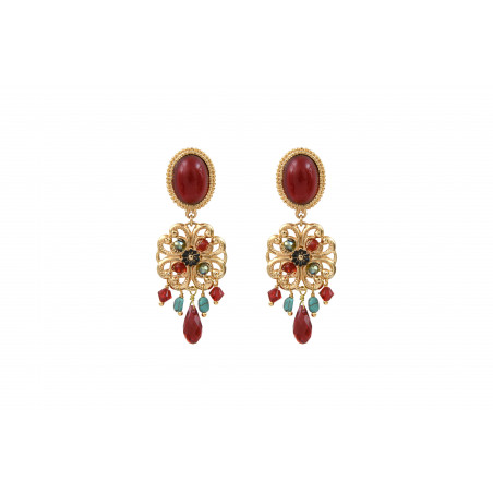 Glamorous howlite bead clip-on earrings l red